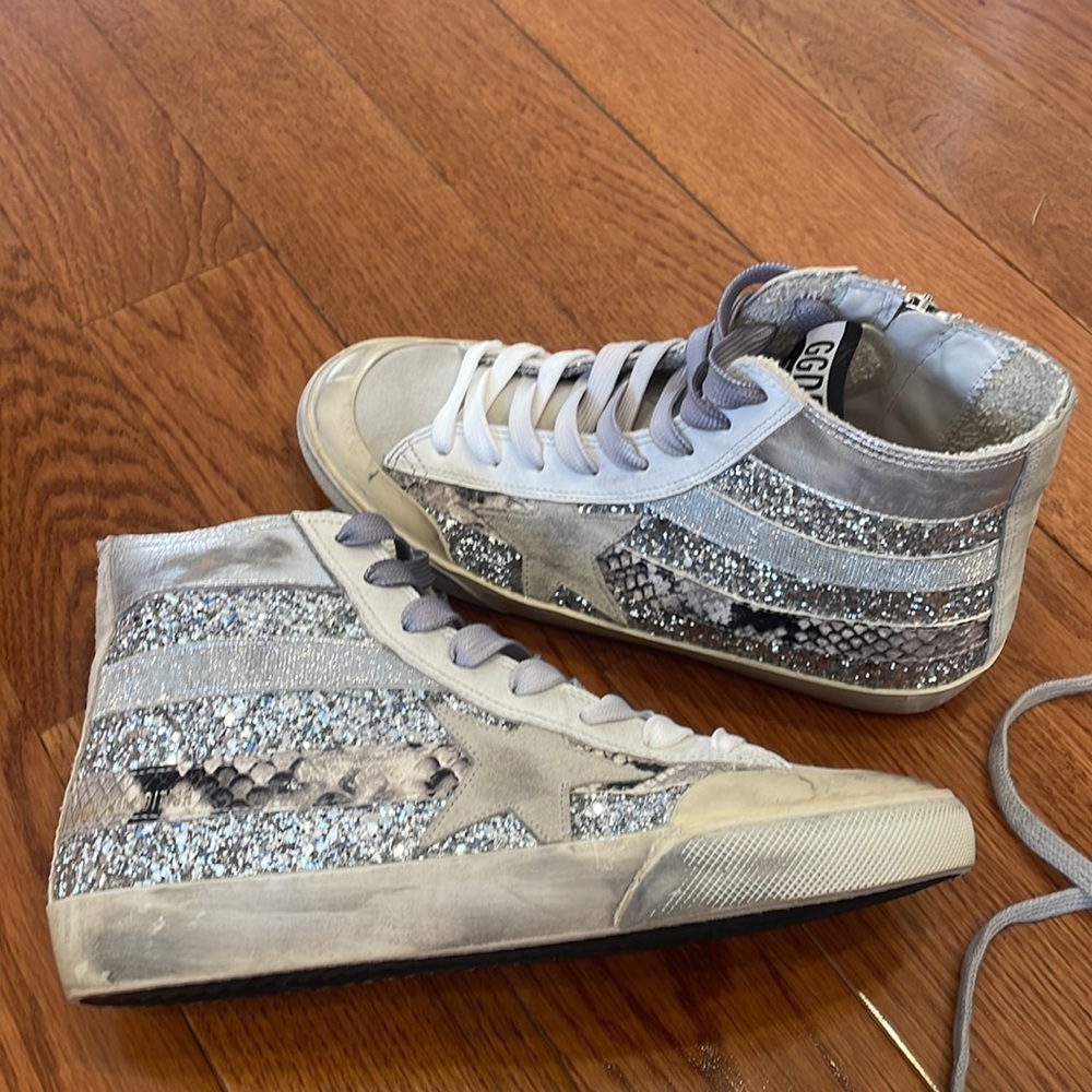 New condition golden goose francy size 36 python glitter silver laces added 6.5